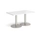 Monza rectangular dining table with flat round brushed steel bases 1400mm x 800mm - white