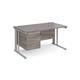 Maestro 25 straight desk 1400mm x 800mm with 3 drawer pedestal - silver cable managed leg frame, grey oak top