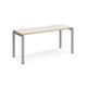 Adapt single desk 1600mm x 600mm - silver frame, white top with oak edging