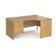 Maestro 25 right hand ergonomic desk 1600mm wide with 2 drawer pedestal - oak top with panel end leg