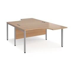 Maestro 25 back to back ergonomic desks 1400mm deep - silver bench leg frame, beech top