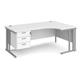 Maestro 25 right hand ergonomic desk 1800mm wide with 3 drawer pedestal - silver cable managed leg frame, white top