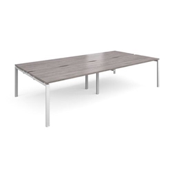 Adapt sliding top double back to back desks 3200mm x 1600mm - white frame, grey oak top