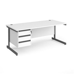 Contract 25 straight desk with 3 drawer pedestal and graphite cantilever leg 1800mm x 800mm - white top