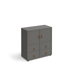 Universal cube storage unit 875mm high on glides with 2 cupboards and 2 sets of drawers - grey with grey inserts