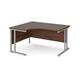 Maestro 25 left hand ergonomic desk 1400mm wide - silver cantilever leg frame, walnut top