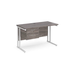 Maestro 25 straight desk 1200mm x 600mm with 2 drawer pedestal - white cantilever leg frame leg, grey oak top