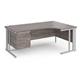 Maestro 25 right hand ergonomic desk 1800mm wide with 3 drawer pedestal - silver cable managed leg frame, grey oak top
