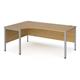 Maestro 25 left hand ergonomic desk 1800mm wide - silver bench leg frame, oak top