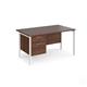 Maestro 25 straight desk 1400mm x 800mm with 2 drawer pedestal - white H-frame leg, walnut top