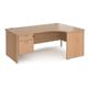 Maestro 25 right hand ergonomic desk 1800mm wide with 2 drawer pedestal - beech top with panel end leg