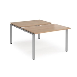 Adapt sliding top back to back desks 1200mm x 1600mm - silver frame, beech top