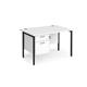 Maestro 25 straight desk 1200mm x 800mm with 2 drawer pedestal - black H-frame leg, white top