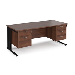 Maestro 25 straight desk 1800mm x 800mm with 2 and 3 drawer pedestals - black cable managed leg frame, walnut top