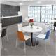 Monza circular dining table with flat round brushed steel base 800mm - kendal oak