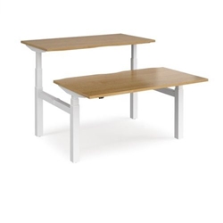 Elev8 Touch sit-stand back-to-back desks 1400mm x 1650mm - white frame, oak top