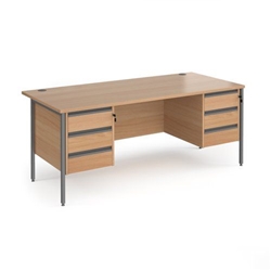 Contract 25 straight desk with 3 and 3 drawer pedestals and graphite H-Frame leg 1800mm x 800mm - beech top