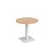 Brescia circular dining table with flat square white base 800mm - beech