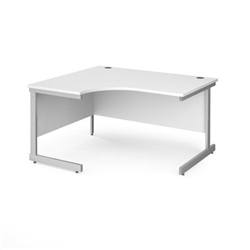 Contract 25 left hand ergonomic desk with silver cantilever leg 1400mm - white top