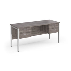 Maestro 25 straight desk 1600mm x 600mm with two x 2 drawer pedestals - silver H-frame leg, grey oak top