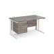 Maestro 25 straight desk 1400mm x 800mm with 3 drawer pedestal - white cable managed leg frame, grey oak top
