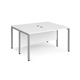 Maestro 25 back to back straight desks 1400mm x 1200mm - silver bench leg frame, white top