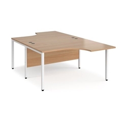 Maestro 25 back to back ergonomic desks 1400mm deep - white bench leg frame, beech top