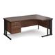 Maestro 25 right hand ergonomic desk 1800mm wide with 2 drawer pedestal - black cable managed leg frame, walnut top