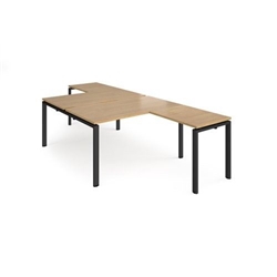 Adapt back to back desks 1400mm x 1600mm with 800mm return desks - black frame, oak top