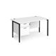 Maestro 25 straight desk 1400mm x 800mm with 2 drawer pedestal - black H-frame leg, white top