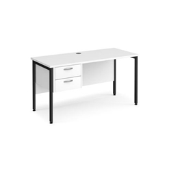 Maestro 25 straight desk 1400mm x 600mm with 2 drawer pedestal - black H-frame leg, white top