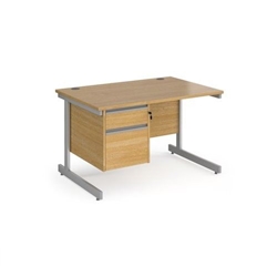 Contract 25 straight desk with 2 drawer pedestal and silver cantilever leg 1200mm x 800mm - oak top