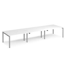 Adapt sliding top triple back to back desks 4200mm x 1200mm - silver frame, white top