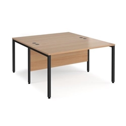 Maestro 25 back to back straight desks 1400mm x 1600mm - black bench leg frame, beech top