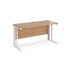 Maestro 25 straight desk 1400mm x 600mm - white cable managed leg frame, beech top