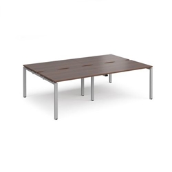 Adapt double back to back desks 2400mm x 1600mm - silver frame, walnut top