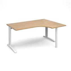 TR10 right hand ergonomic desk 1600mm - white frame, oak top