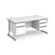 Contract 25 straight desk with 2 and 3 drawer pedestals and silver cantilever leg 1600mm x 800mm - white top