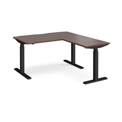 Elev8 Touch sit-stand desk 1400mm x 800mm with 800mm return desk - black frame, walnut top