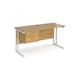 Maestro 25 straight desk 1400mm x 600mm with 2 drawer pedestal - white cantilever leg frame, oak top