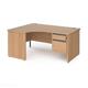 Contract 25 left hand ergonomic desk with 2 drawer graphite pedestal and panel leg 1600mm - beech