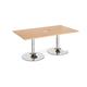 Trumpet base rectangular boardroom table 1800mm x 1000mm with central cutout 272mm x 132mm - chrome base, beech top