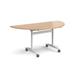 Semi circular deluxe fliptop meeting table with white frame 1600mm x 800mm - beech