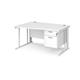 Maestro 25 left hand wave desk 1400mm wide with 2 drawer pedestal - white cable managed leg frame, white top