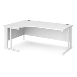 Maestro 25 left hand ergonomic desk 1800mm wide - white cable managed leg frame, white top