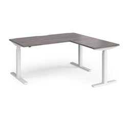 Elev8 Touch sit-stand desk 1600mm x 800mm with 800mm return desk - white frame, grey oak top