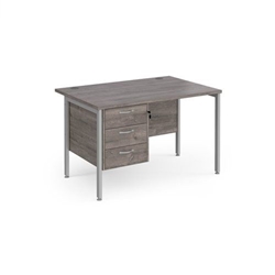 Maestro 25 straight desk 1200mm x 800mm with 3 drawer pedestal - silver H-frame leg, grey oak top
