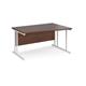 Maestro 25 right hand wave desk 1400mm wide - white cantilever leg frame, walnut top
