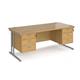 Maestro 25 straight desk 1800mm x 800mm with two x 3 drawer pedestals - silver cantilever leg frame, oak top