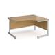 Contract 25 right hand ergonomic desk with silver cantilever leg 1400mm - oak top